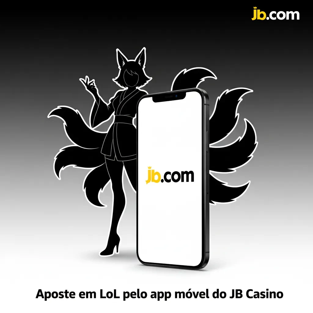 Smartphone com app JB Casino exibindo apostas de League of Legends, odds em tempo real, cash out e notificações.