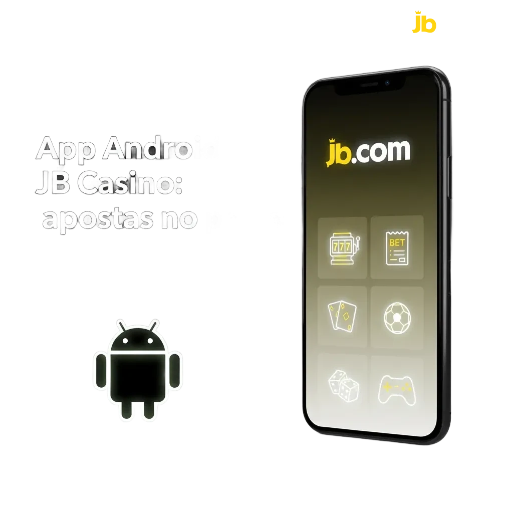 Tela do app Android JB Casino no smartphone, com esportes, cassino e pagamentos; apostas no bolso.