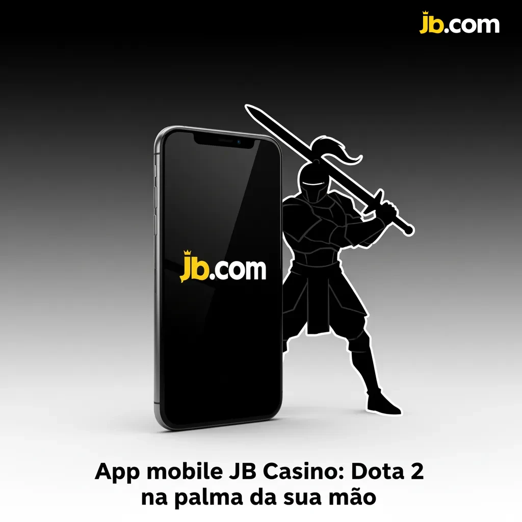 Mão segurando smartphone com app JB Casino mostrando Dota 2 em Esports, odds ao vivo e botão Apostar.