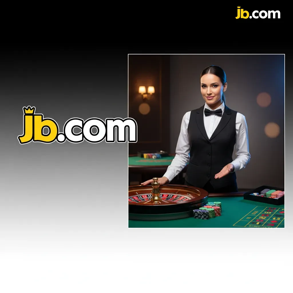 Tela de celular com mesas ao vivo do JB Casino: crupiês, roleta, blackjack, bacará, game shows e chat.