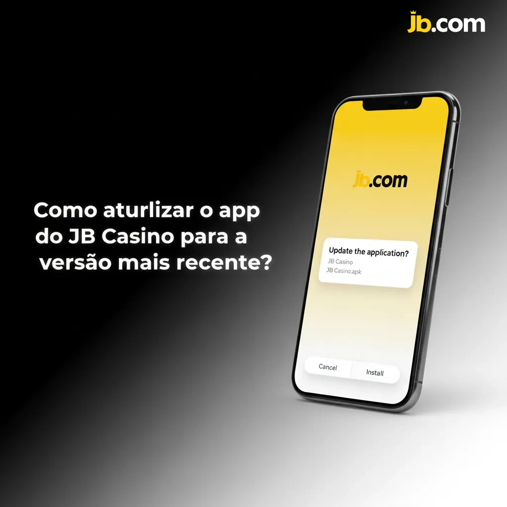 Tela do JB Casino com aviso de atualização e instruções: Android baixa APK; iOS (PWA) atualiza via Safari.