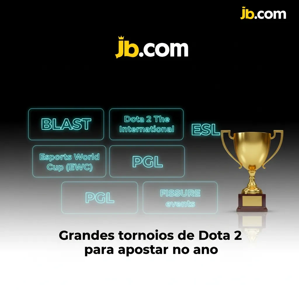 Colagem com logos de TI, BLAST, ESL, EWC, PGL e FISSURE, grandes torneios de Dota 2 do ano.