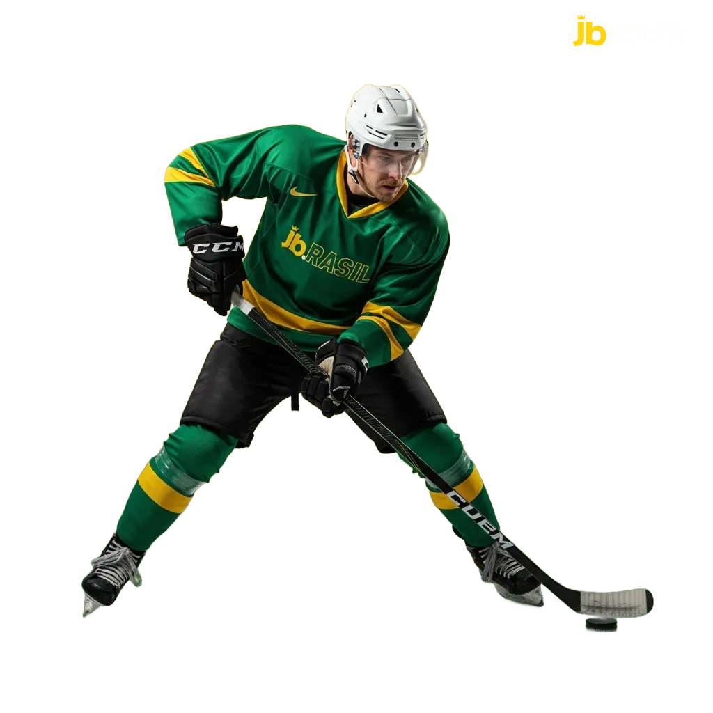 Tela do JB Casino com apostas ao vivo de hóquei no gelo: 1x2, puck line, totais, estatísticas e Cash Out.