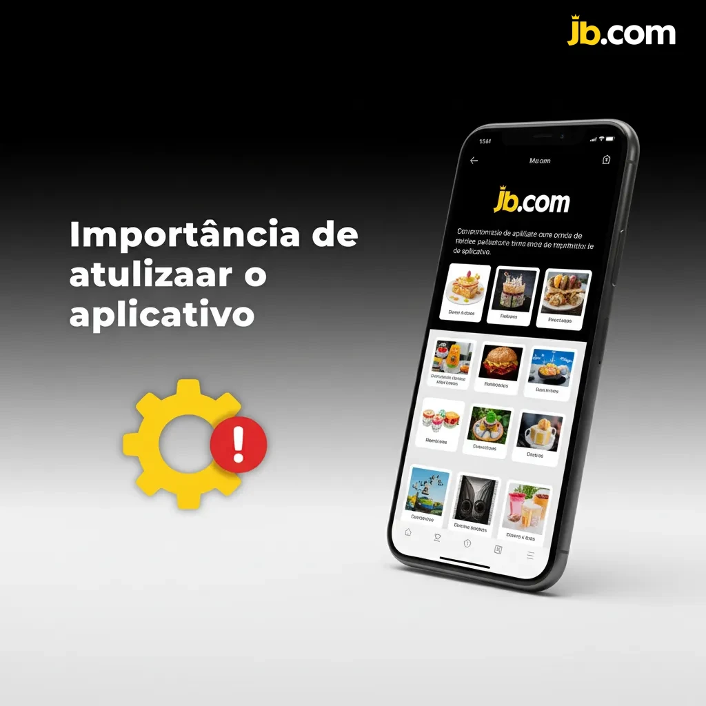 Ilustração de smartphone exibindo notificação de atualização do app, com ícones de segurança, apostas, Pix e desempenho.