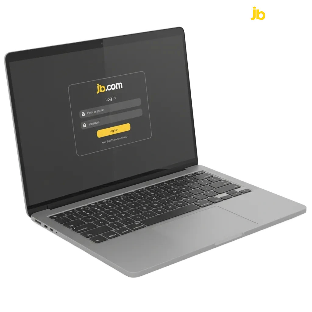 Tela de login do JB Casino no site e no app, com e-mail/celular, senha e ícone de 2FA para acesso rápido e seguro.